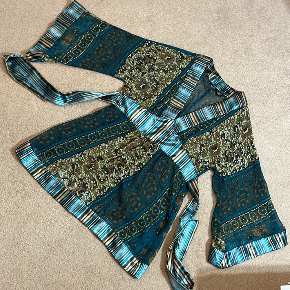 Rue21 Teal and Olive Patterned Wrap Blouse